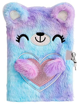 YankMooM Secret Diary with Lock for Girls,Cute Plush Bear Notebook with Decorative Stickers Plush Secret Diary Girls Birthday Gift Set