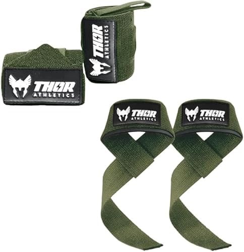 Thor Athletics Lifting Straps + Wrist Wraps 60cm - Kombi-Bundle - Krafttraining Zubehör - Powerlifting Straps - Handgelenkstütze - Inklusive E-Book (Extra Stark Schwarz)