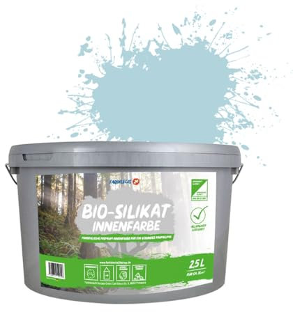Farbklecks24 Bio-Silikat Innenfarbe Color 2,5L Pastell Blau, Wandfarbe, Silikatfarbe innen, für Allergiker empfohlen
