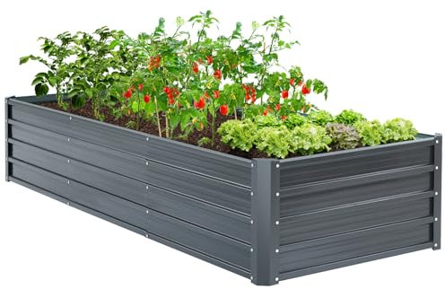 Ohuhu Hochbeet Metall Pflanzenbeet 240x90x45 cm, Hochbeete für Garten aus robustem Stahlblech mit stabilem Design, Rostschutz und Langer Haltbarkeit – Ideal für Gemüse, Kräuter & Blumen Anthrazit