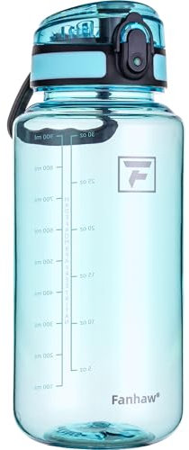 Fanhaw 1L Clear Tritan Water Bottle with Chug Lid, BPA-free, Wide Mouth, Leak Proof - for Gym, Travel, Home, School, Office (Baby Blue)
