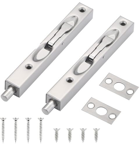 Xiciki 2 Packs Door Flush Bolt Lock Flush Bolt Latch Lock Concealed Door Security Bolts Polished Chrome Slide Door Lock 6 Inches with Screws for Bedroom, Bathroom, Cupboard for Wooden French Doors