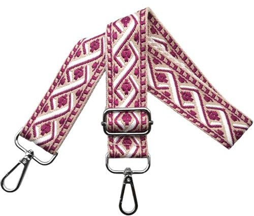 Taschengurte zum Wechseln Schultergurt für Tasche, Verstellbar Taschengurt Breit 3.8cm mit Silber Karabiner Schulterriemen Taschenband Umhängegurt Tragegurt für Handtaschen, Rose/Weiß, R24