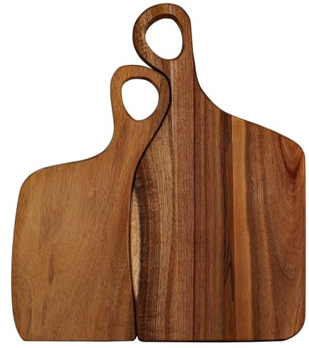 Organic Wood Cutting Board - Valentine Cutting Board - Couple Chopping Board Set of 2 - Kitchen Acacia Cutting Board with Handles Butcher Block Cheese Vegetables Fruit Salad
