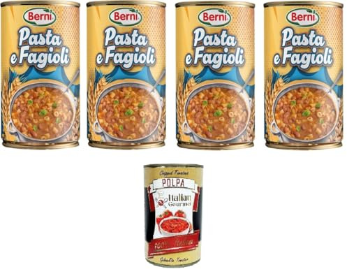 Italian Gourmet Pasta e Fagioli zuppa pronta 4 x 420g, Nudeln-Bohnen Suppe | Piatto rustico con legumi; herzhafter Vorrat, schnell erwärmt, ideal für, Gesamtnettogewicht 1,68 kg + Kostenlos Polpa 400g
