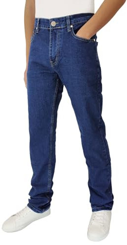 LIEMI Mastino Jeans Homme 5 Poches Denim Pantalon Coupe Regular Jambe Droite Stretch Taille Haute, Denim, FR-42