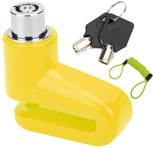 GNAUMORE Serratura a disco per scooter, serratura a disco per moto, freno a disco con cavo di memoria, serratura a disco del freno, allarme per moto, scooter elettrico, ruote spinder giallo