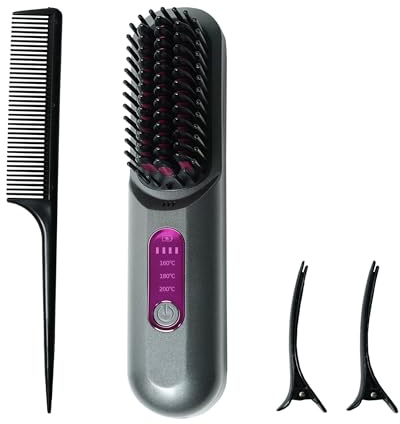 Alivio 3-Speed Straight Hair Comb, 200 Million Plasma Hair Straightener, Anti-Scald 3D Comb (Black & Pink)