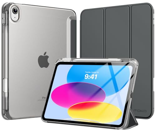 MoKo Coque pour iPad 11 Pouces (A16) 11e Génération 2025 avec Porte-Stylet | Pour iPad 10e Gén Coque 10,9 2022, Mince Léger Étui à Trois Volets avec Coque PC Arrière Translucide Robuste, Gris Sidéral