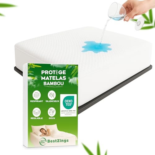 BestZings - Protege Matelas 160x200 Bambou - Alese 160x200 - Alaise 160 x 200 imperméable - Protège Matelas - Aleze Protege Matelas Impermeable Bonnet 30 cm