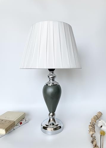 DEENZ Contemporary Table Lamp in Two Chic Styles White Fabric Shade with a Metal Base and Dark Gray Ceramic 50 Cm Tall (Decanter Vase T062)
