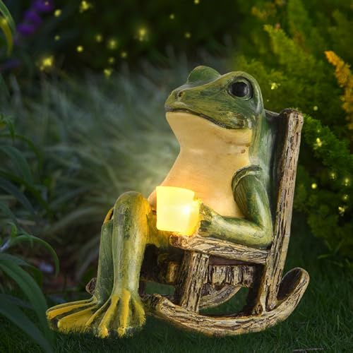 Xevinas Solar Frosch Gartenfiguren, Gartendeko Frosch Solarfiguren Aus Kunstharz Mit LED, Solarleuchte Garten Frosch Figuren Wasserdicht, Outdoor Indoor Solar Garten Frosch Dekor Geschenk (A)