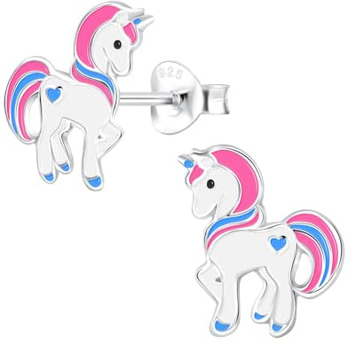 Monkimau Mädchen Ohrringe Einhorn | Ohrstecker aus 925 Sterling Silber | Kinderohrringe hypoallergen