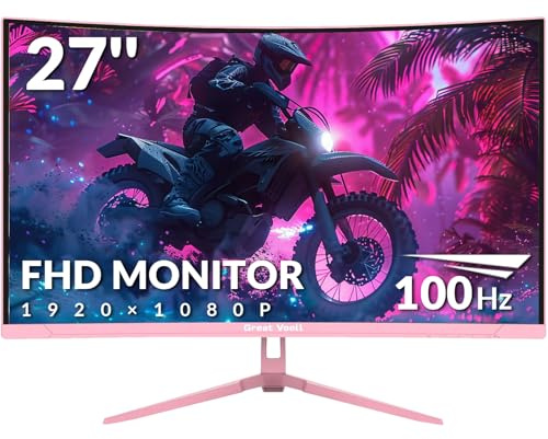 Great voell Moniteur Courbé 27 Pouces 1500R 100Hz HDR10 FreeSync 4000:1 Large Gamut de Couleurs Montage VESA Tout-en-Un pour Bureau et Divertissement