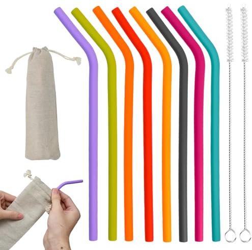 UHETLET 16 Stück Silikon Strohhalme trinkhalme Wiederverwendbar strohalm trinkhalm Silicone Straws Farbiges Bunte Silikon Strohhalm mit 2 Strohhalm Reinigungsbürste für Säfte Cocktails Milch Kaffee