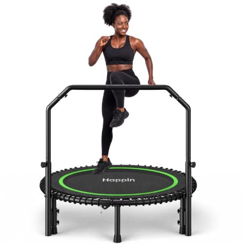Happin® 40'' Rebounder Trampoline for Adults, Mini Trampoline Foldable Fitness with 4-Level Adjustable Handlebar, Exercise Trampoline Indoor Outdoor | Mini Trampoline Fitness Adults Rebounder