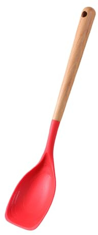 Flexible Silicone Spoon, Cake Spatula with Wooden Handle - for Mixing, Scraping, Serving, Frying and Soup