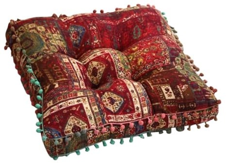 JAYIOLA Sitzkissen Bohemian Sitzpolster Indoor Kissen Patchwork Quadrat Meditations Pouf aus Canvas für Entspannte Momente für Wohnzimmer Schlafzimmer Büro, Böhmisches Rot
