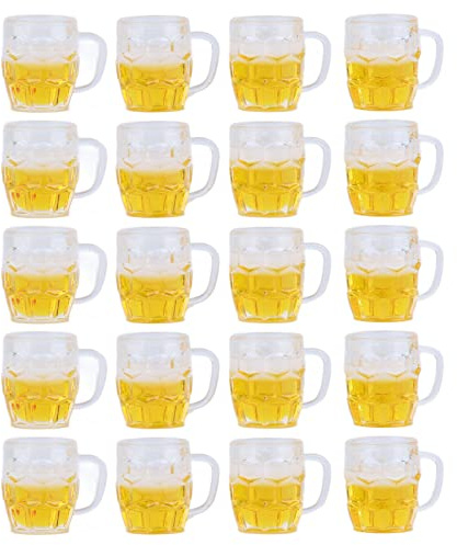 20 Stück Mini-Bierbecher-Modell, schöne Mini-Kunststoff-Bierbecher-Becher-Modellbecher, Miniaturbecher für Miniatur-Zubehör, Simulation, niedlicher Harz-Puppenhaus-Bierkrug für