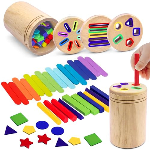 EOPUOZS 3-in-1 Holz Montessori Spielzeug für Kinder ab 1 bis 3 Jahre | Form Sortierspielzeug, Motoriktraining, Sensorik Übung, Ideales Kindergeschenk