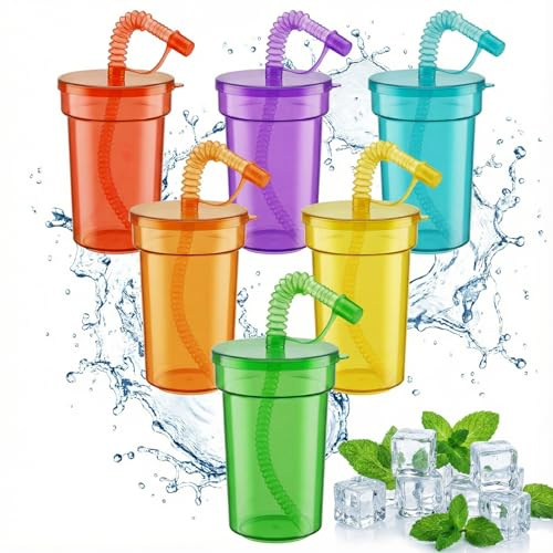 Hejo 12 Stück 380ml Wiederverwendbare Becher mit Deckeln und Strohhalmen | Partybecher-Set, BPA-freie Kinder Farbige Tassen, Wasserbecher für Eiskaffee, Saft, Ideal für Familienparty-Picknicks