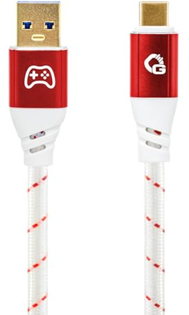 OEHLBACH GAMING New Game Red - USB Type-A auf Type-C Kabel 10Gbps - Ladeleistung bis 60W - doppelt geschirmt - vergoldete Kontakte - 3,0m - Gaming Kabel mit Gewebemantel - rot/weiß