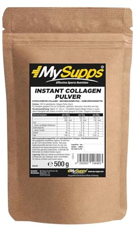 My Supps Instant Collagen Pulver 500 g 100% Kollagen Hydrolysat Typ 1 | 50 Portionen, bioaktive Kollagen mit 90% Protein, geschmacksneutral, ohne Zusätze, laborgeprüft, Made in Germany