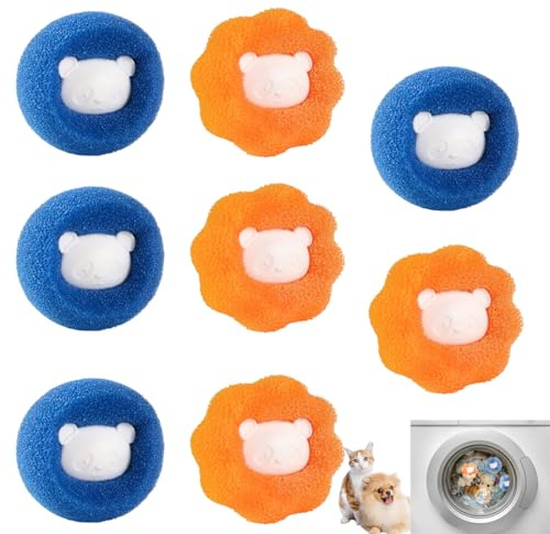 YAZWUR 8 Piezas Bolas Reutilizables Antipelos para Lavadora, Elimina Eficazmente Pelos de Gato, Perro y Otros de Ropa de Cama y Prendas