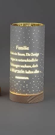 formano Frühlingsdekoration 1 Stück Deko Licht 20cm mit Spruch und Timer- silber mit holzsockel, Spruch: Familie ist wie ein Baum..…