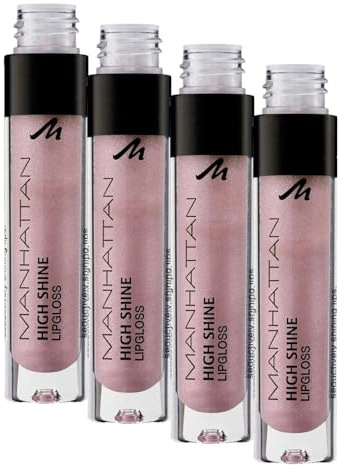 Manhattan High Shine Lipgloss, Glänzender Lipgloss für intensiv schimmerndes Finish auf den Lippen, Farbe 52N, 1 x 3ml (Packung mit 4)