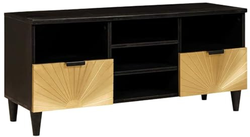 Teenpull Meuble TV noir doré 100 x 33 x 46 cm en matériau dérivé du bois - Design moderne avec espace de rangement - Pour salon, couloir et bureau - Console multimédia durable