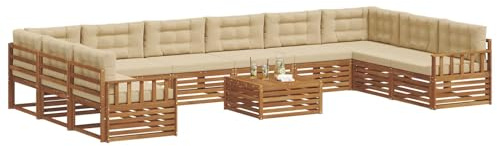 vidaXL Sofagarnituren 11 pcs Natur und Beige Massivholz Akazie, Garten-Sofa, Robustes Outdoor-Sofa für die Terrasse, lässige Lounge, bequemes Wohngefühl