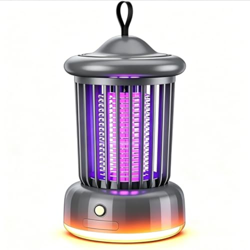 Mückenlampe mit Akku, Fliegenfalle, Tragbare Insektenvernichter Elektrisch, Mückenfalle, UV-Locklicht + Nachtlicht – 2-in-1, geeignet für Garten, Wohnzimmer und Schlafzimmer, Camping