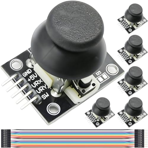 DAOKAI 6 piezas Mando de videojuegos PS2 de doble eje. Módulo de joystick XY para PS2. Placa de sensores con palanca de control KY-023, con cable de conexión para Arduino y para Raspberry Pi
