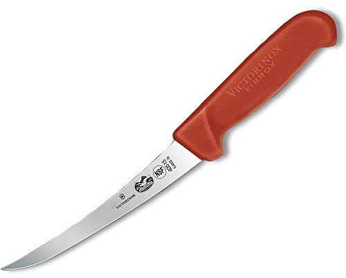 Victorinox Fibrox Boning Knife with 6 Inch Curved Semi-Stiff Blade - Red Handle