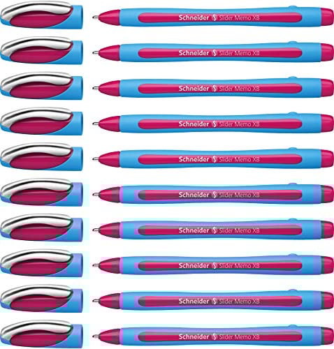 Schneider 150209 Slider Memo XB Kugelschreiber (mit Kappe, Strichstärke: XB) 10er Pack, pink