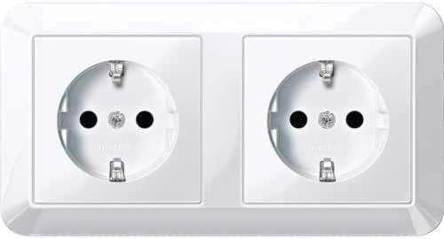 Merten MEG2328-1019 SCHUKO-Doppel-Steckdose, BRS, Steckklemmen, polarweiß glänzend, 1-M