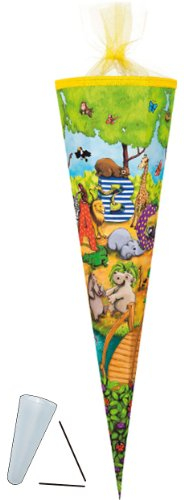 Schultüte - Tier ABC - 22-85 cm - Größe wählbar - mit Tüllabschluß - Zuckertüte ALLE Größen - Zootiere/Tiere rund bunt