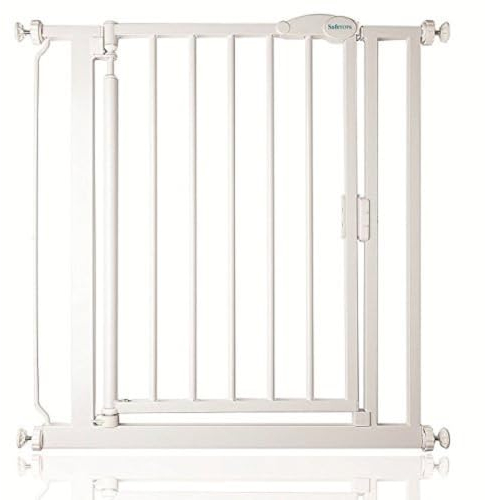 Safetots Puerta de Seguridad Autoajustable con Cierre Automático, Extra Estrecha, 61cm - 66,5cm, Blanca, Puerta de bebé con cierre automático, Barrera de seguridad para niños pequeños