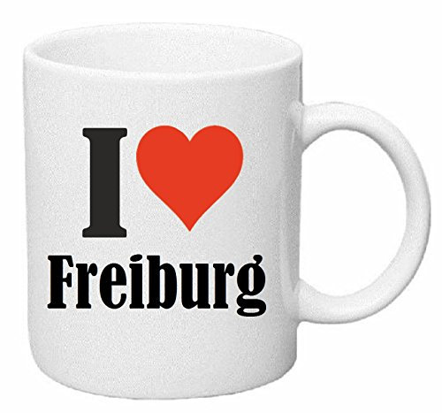 Reifen-Markt Kaffeetasse I Love Freiburg Keramik Höhe 9,5cm ? 8cm in Weiß