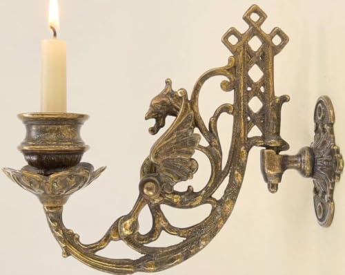 Antiker Wandleuchter aus Messing mit Drache