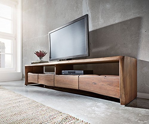DELIFE Fernsehtisch Live-Edge Akazie Braun 230 cm 4 Schubkästen Baumkante Lowboard
