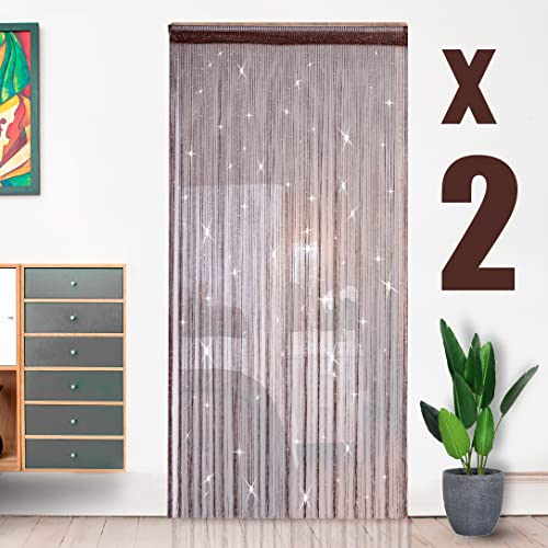 HYSENM 2 Tende 100 x 200 cm Tenda a Fili Glitterata Pannelli divisori per interni Tende per porta finestra Divisorio di Stanze Tenda zanzariera porta finestra, Marrone