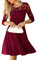 KOJOOIN Damen Elegant Spitzenkleid Cocktailkleid Brautjungfernkleider für Hochzeit Abendkleider Rundhals Knielang Rockabilly Kleid Weinrot Langarm XL