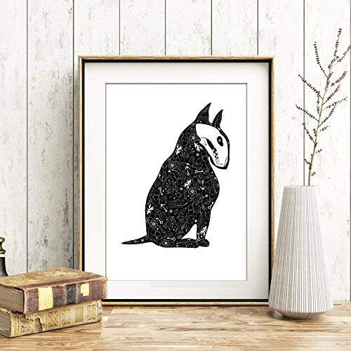 Din A4 Kunstdruck ungerahmt - Hund Terrier Bullterrier Schädel Grafik Gothic schwarz, Deko, Geschenk Druck Poster Bild