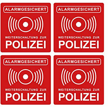 Adesivo con sistema di allarme per la polizia, colore rosso, 5 x 5 cm, resistente alle intemperie e ai raggi UV, Rosso