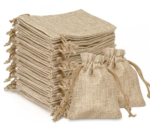 G2PLUS 20 PCS Small Hessian Bags, 7 x 9 cm Linen Drawstring Bags, Jute Burlap Gift Pouches, Advent Calendar Bags, Reindeer Food Bags for Gift Bags