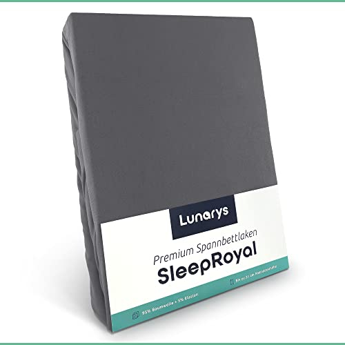 Lunarys® SleepRoyal Luxus Spannbettlaken 90x200cm - Grau - 250 g/m² Premium Bettlaken - 40 cm Steghöhe - für hohe Matratzen, Boxspringbett & Matratze + Topper & Wasserbett - Stretch Jersey