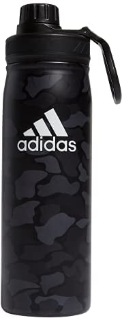 adidas Botella de agua de metal de 600 ml, acero inoxidable 18/8 aislado de doble pared para caliente/frío, camuflaje nómada gris/carbón/blanco/negro, 20 onzas