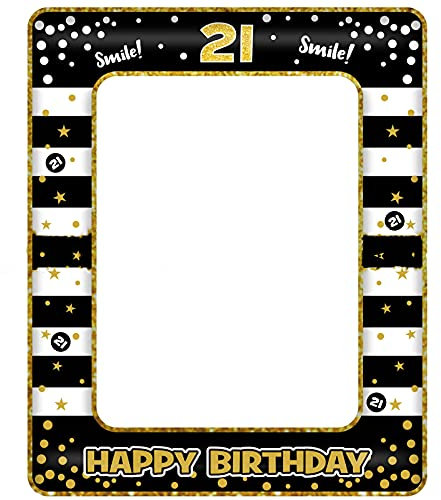 21st Birthday Photo Booth Props,Black Gold Inflatable Selfie Frame Picture Frame,Giant Inflatable Party Photo Booth Frame for Girls Boys 21st Birthday Party Decorations Supplies, Girls Boys Favor Gift